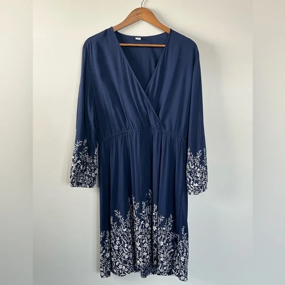 Old Navy Navy Floral Faux Wrap Dress Boho Coastal Size L - Picture 6 of 12